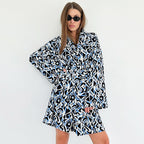 Printing Loose Lace up Long Sleeve Nightgown Bathrobe Casual Comfortable Ice Silk Home Wear