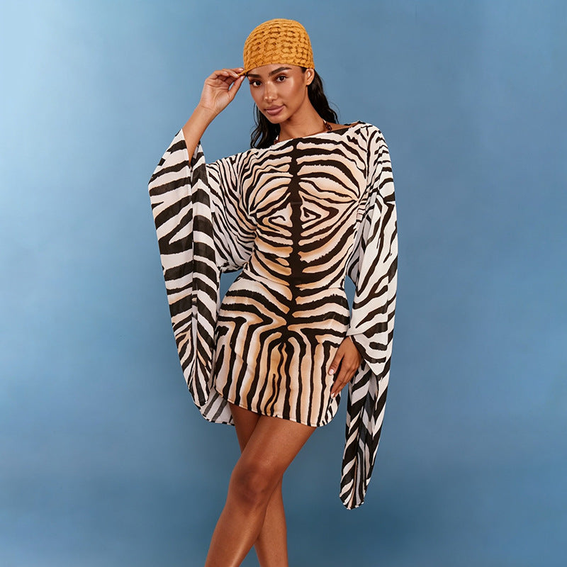 Women's Striped Flare-Sleeve Mini Dress