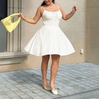 Women's Plus Size Summer White Suspender Hollow Out Dress