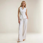 Casual Spring Summer High Grade Sleeveless Collared Slim Fit Vest Wide Leg Pants Women Clothing