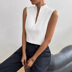 V-Neck Slim Fit Textured Short Sleeve Top