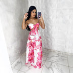 Women's Pink Printed Strapless Summer Dress