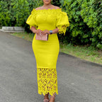 Clothes Elegant Lace Stitching Off-Neck Dress