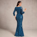 Women's Sequin Round Neck Shirt with Half Sleeve Back Zip Lined Dress