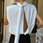 Women's Polka Dot Backless Bow Detail Vest Top