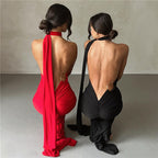 Women's Clothing Sexy Backless Halter Sheath Slim Fit Evening Dress