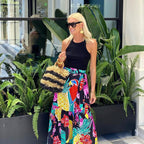 Internet Celebrity Same Print Lace Up Vacation Casual Skirt