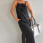 Strap Three Dimensional Floral Strap Cotton Linen Sleeveless Dress
