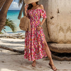 Women's Off-Shoulder Printed Vacation Dress