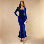 Women's Velvet Square-Neck Backless Fishtail Maxi Dress