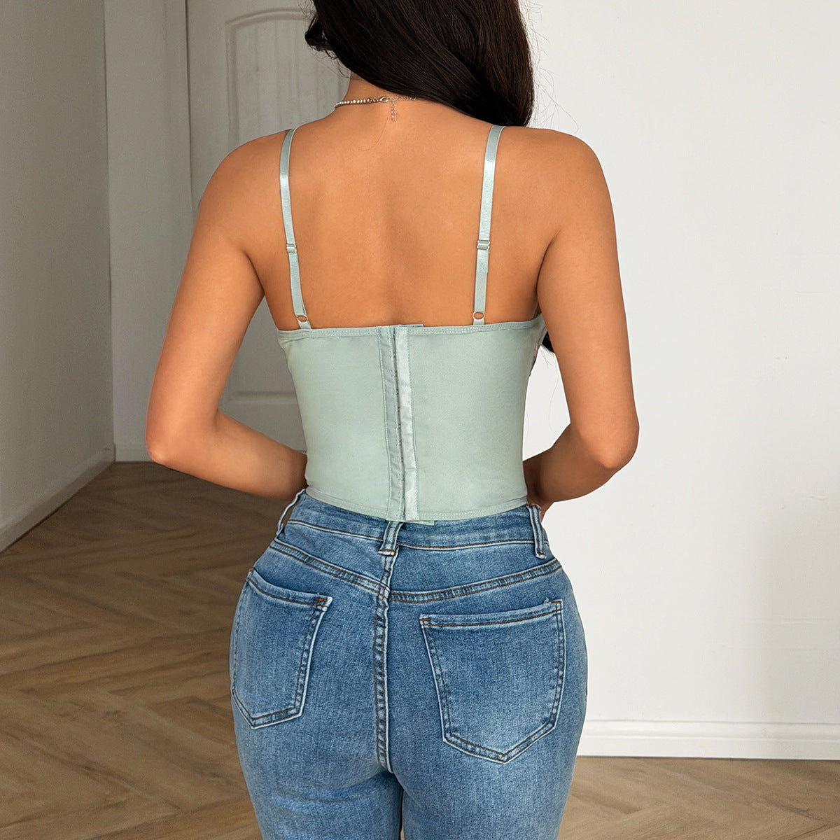 Women's Embroidered Bra Sexy Mesh See Through Corset Boning Corset Chest Cotton Vest
