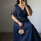 Women's Plus Size Navy Chiffon Maxi Dress