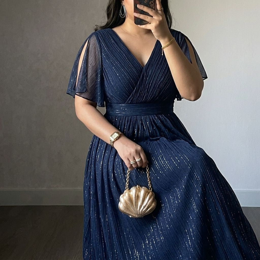 Women's Plus Size Navy Chiffon Maxi Dress