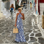Dress Internet Celebrity Same Print Backless Halter Maxi Dress Women