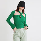 Women's Cutout Halter Neck Ribbed Sweater