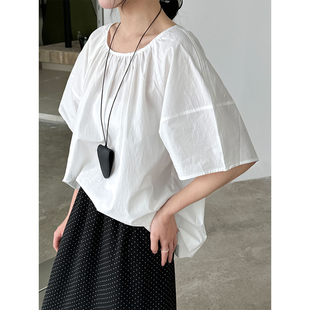 Women's Back Strap Backless Youthful Undershirt Summer Pleated Round Neck Short Sleeve Shirt Top