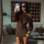 Shoulder Waist Controlled Long Sleeves Sheath Dress Retro All Matching Simple Short Dress For