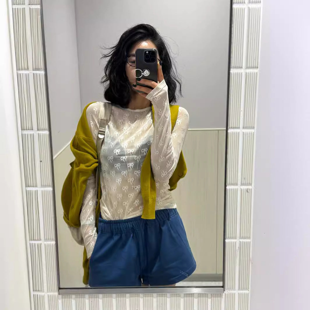 Women's Elastic Mesh Bottoming Shirt Long Sleeve T-Shirt Inner Wear
