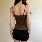 Retro Sexy Floral Print Slim Strap Women Street Casual Wooden Ear Vest
