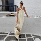 Beige Halter Ankle-Length Dress
