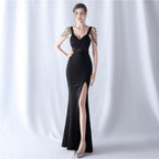 Women's Beaded Sheer Formal Evening Dress