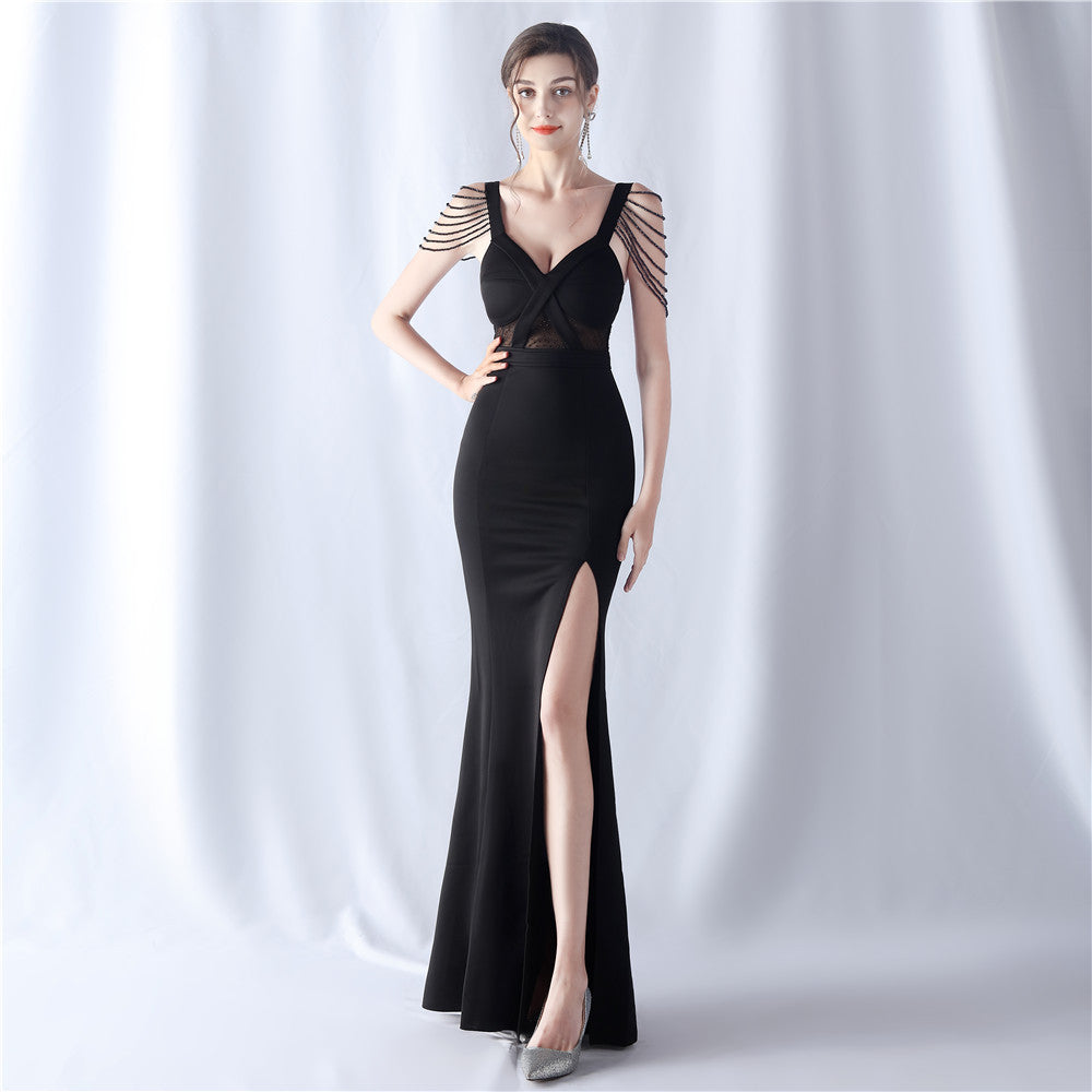 Women's Beaded Sheer Formal Evening Dress