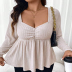 Plus Size Women's Square-Neck Ruched Long-Sleeve Top