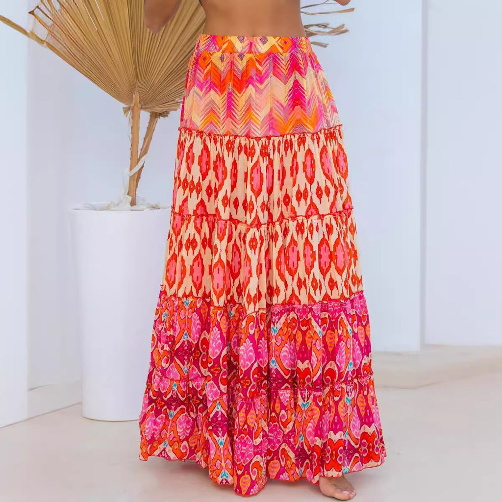 Autumn Internet Same Printed Ruffled Big Hem Skirt