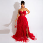 Women's Sexy See-Through Mesh Lace Chest-Wrapped Dress