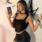 Women's Autumn Winter Sexy Sexy Spider Web Mesh See Through Slim Fit Sleeveless Vest Top Women