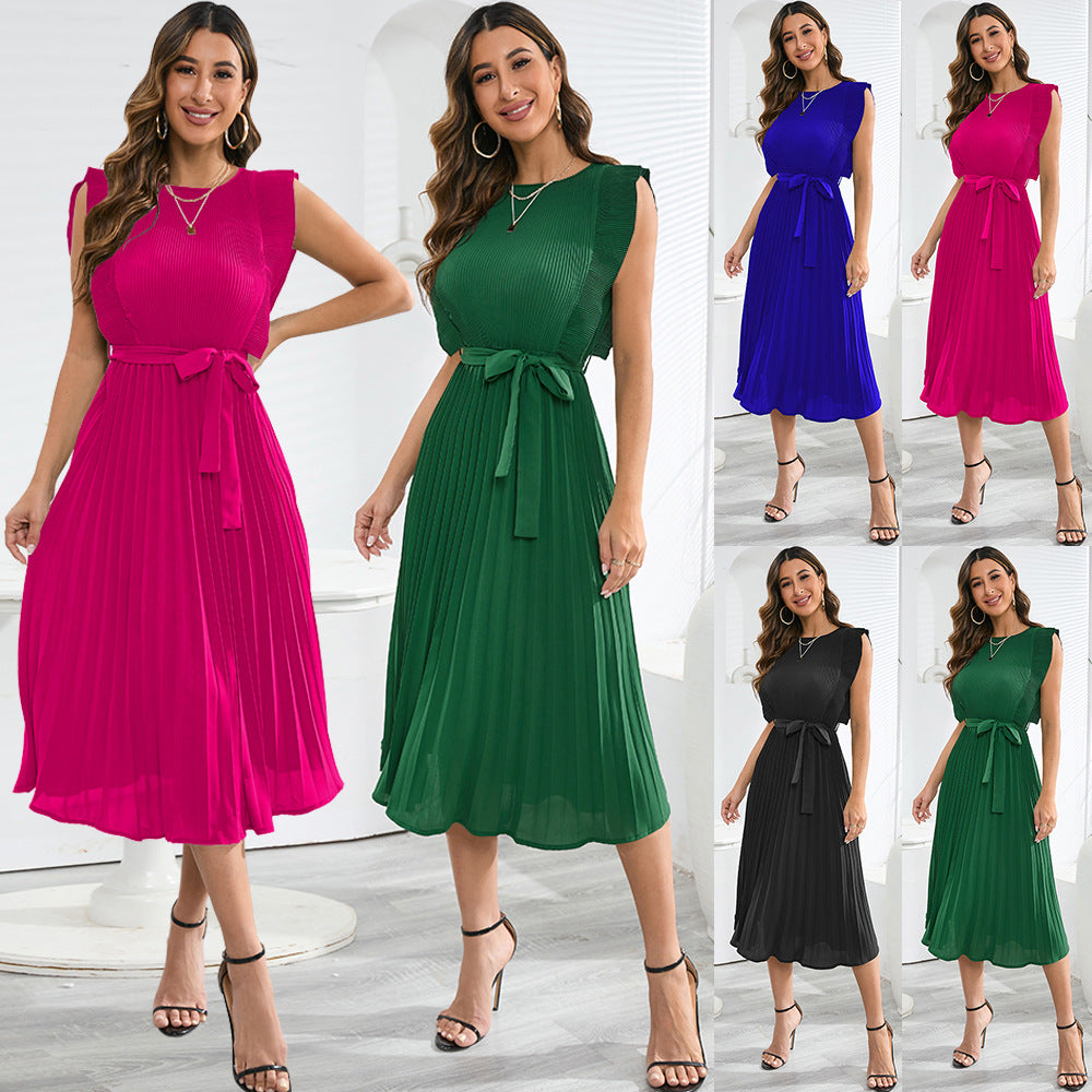 Women's Plus-Size Ruffle-Sleeve Pleated Dress