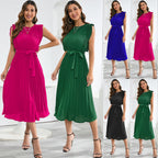 Women's Plus-Size Ruffle-Sleeve Pleated Dress