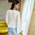 Women's Women's Lace Up Cardigan T Shirt Short V Neck Loose Long