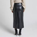 Faux Leather Split High Waist Zipper Slim Skirt