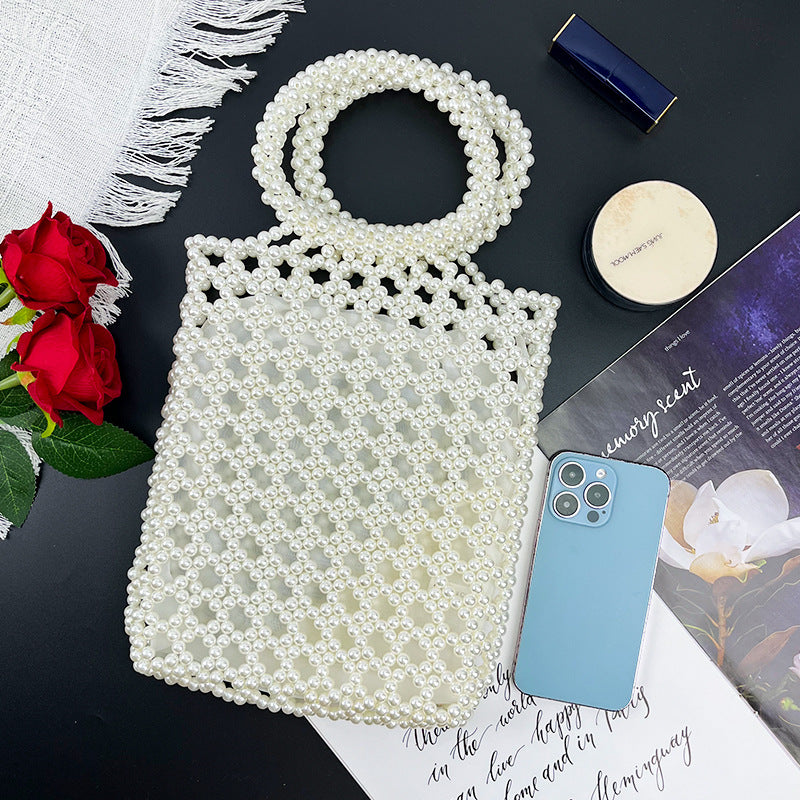 Women's Pearl Beaded Woven Handbag