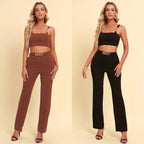 Women's Spring Autumn Sling Slim-Fit Top and Pants Two-Piece Set