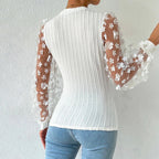 Women's Women Mesh Small Floral Chiffon Shirt Women Spring Summer Round Neck Slimming Pullover Long Sleeve Top