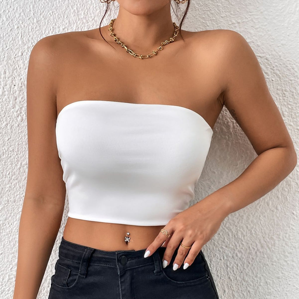 's Cropped Tube Top Strapless Vest Tank Top Vest