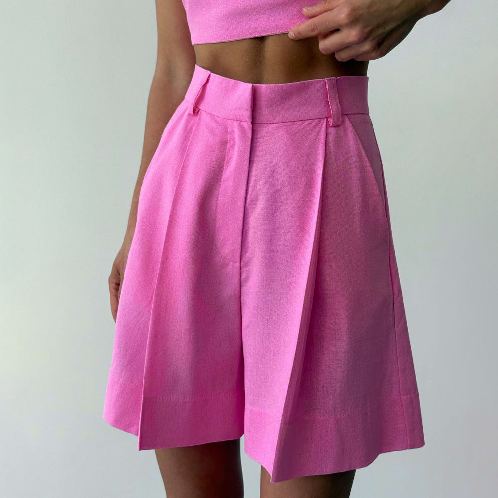 Women's High-Waist Pleated Shorts