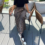 Satin Skirt Leopard Print Long Skirt High