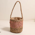 Women's French One-Shoulder Straw Bucket Bag
