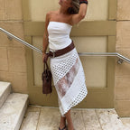Women's Polka Dot Skirt Lace Irregular Asymmetric Maxi for