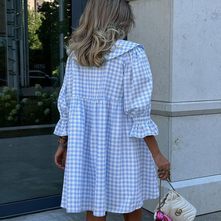 Blue Plaid A-Line Dress