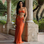 Cutout Halter Top & Low-Waist Maxi Skirt Set