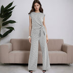 Women's Plaid Sleeveless Top and Wide-Leg Pants Set