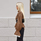 Women's French Gentle Tencel Long Sleeve Waist Tight Puff Sleeve Top Women Blouse For Commuting