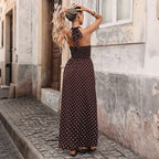 Retro Polka-Dot Halter Maxi Dress