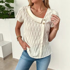 Women's Knitted Short Sleeve V-Neck Top
