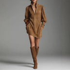 Women's Elegant Solid Color Long Sleeve Zipped Stand Dress