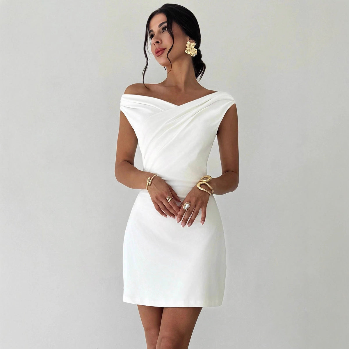 Asymmetric Cross-Collar Slim Dress
